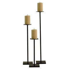 Contemporary Minimalist Blackened Steel Candleholder Set by Scott Gordon