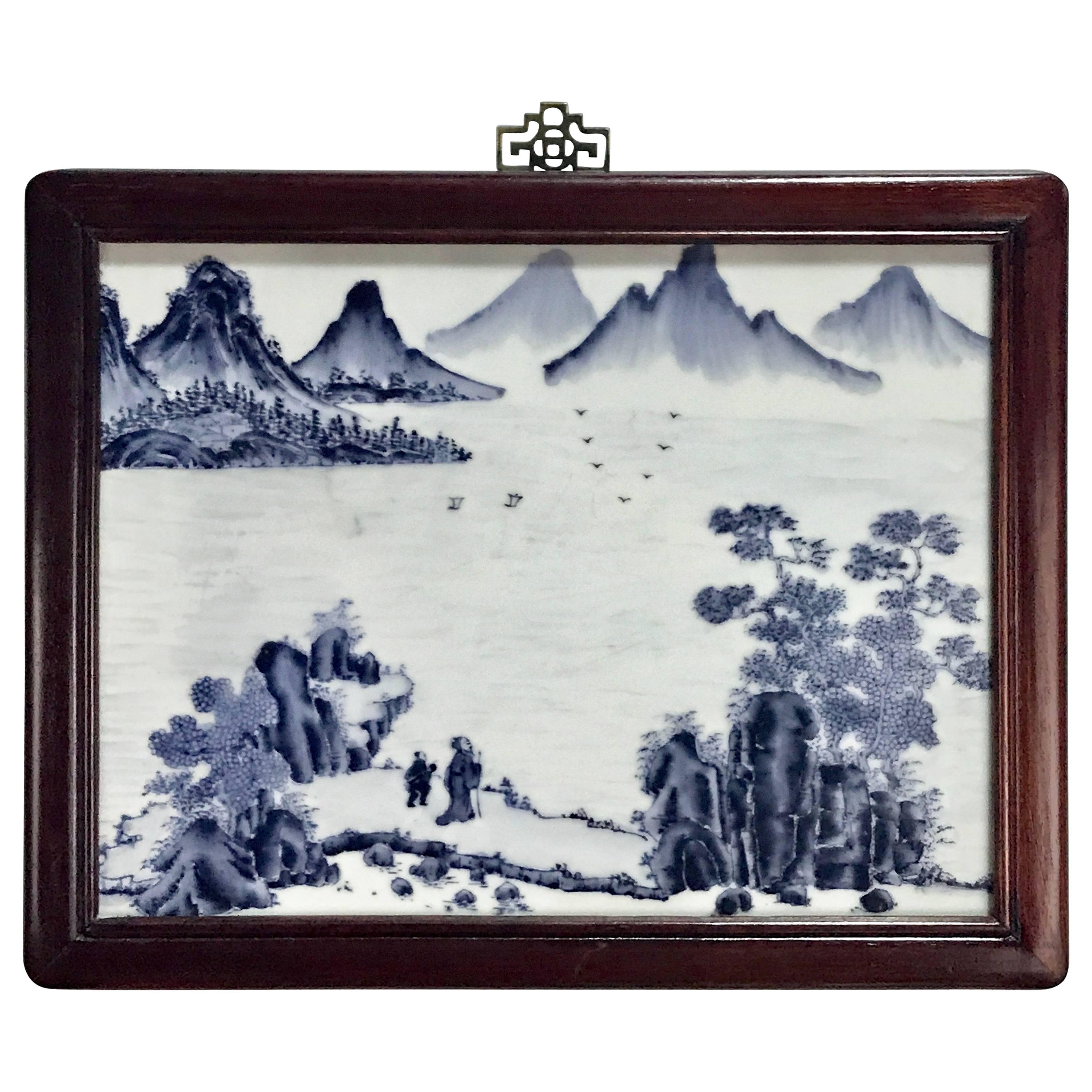 Republic Blue and White Chinese Export Porcelain Framed Plaque 