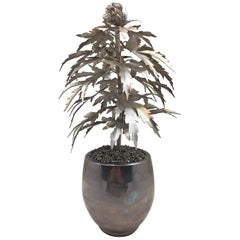 Silvered Gilded Tole Marijuana or Cannabis Potted Plant, Park Avenue Pot Plant