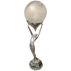 Frankart Statue Lamp Nude Silver Original Pristine Crackle Glass Globe