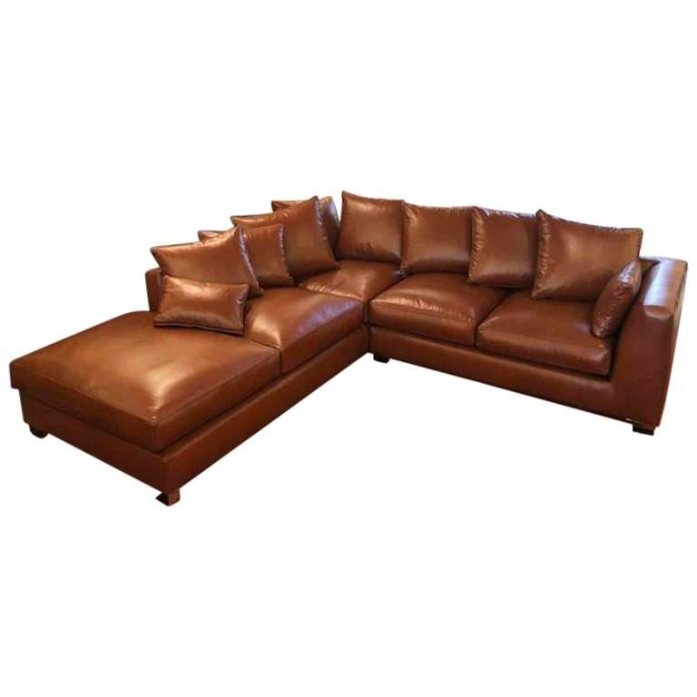 Nathan Anthony Custom Folio Leather Sectional For Sale