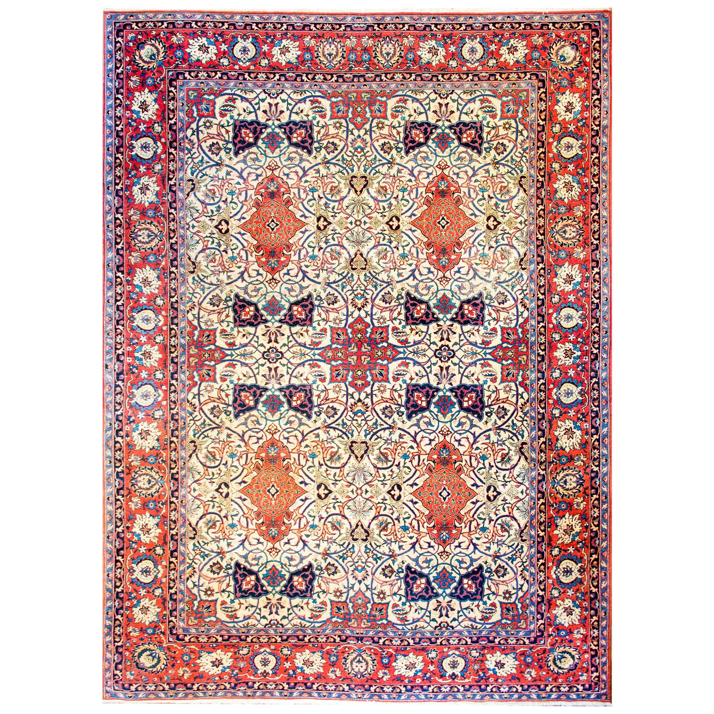 Magnifique tapis persan d'Ispahan du début du 20e siècle