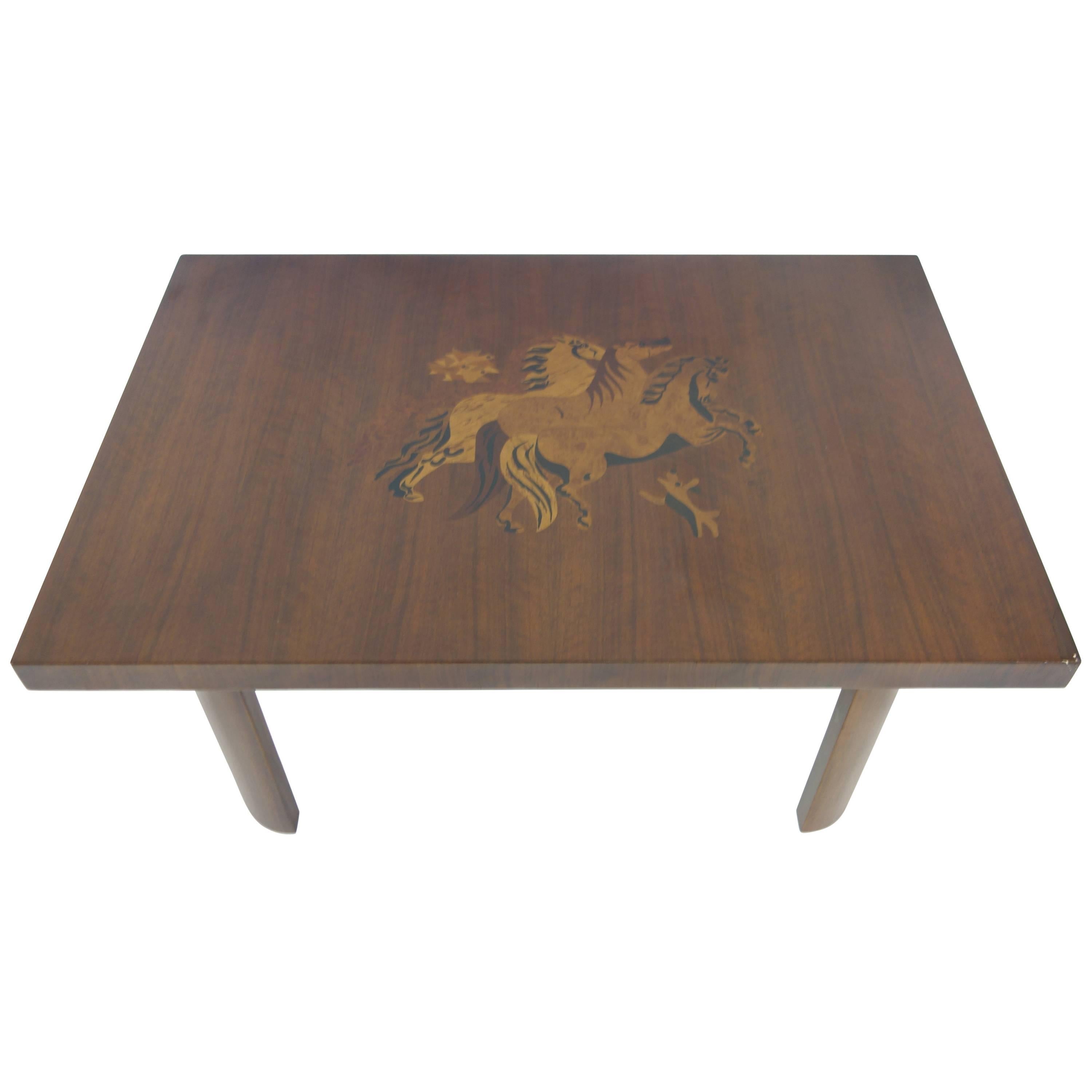 Walnut Inlay Coffee Table by Andrew Szoeke For Sale