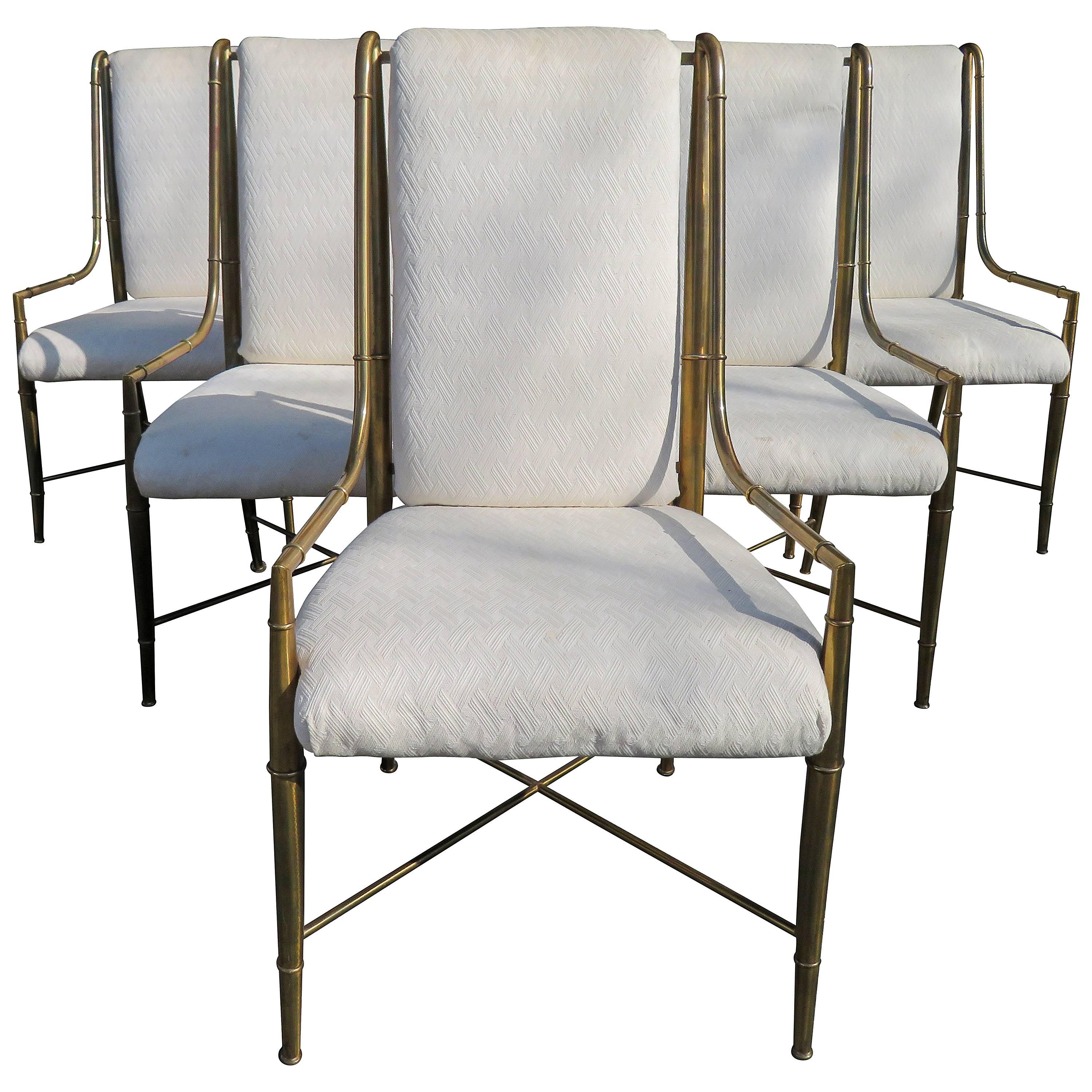 Set of Six Mastercraft Brass Faux Bamboo Dining Armchairs Hollywood Regency