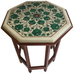 Used Pietra Dura Marble-Topped Octagonal Table Inlaid in Taj Mahal Anglo Raj Style