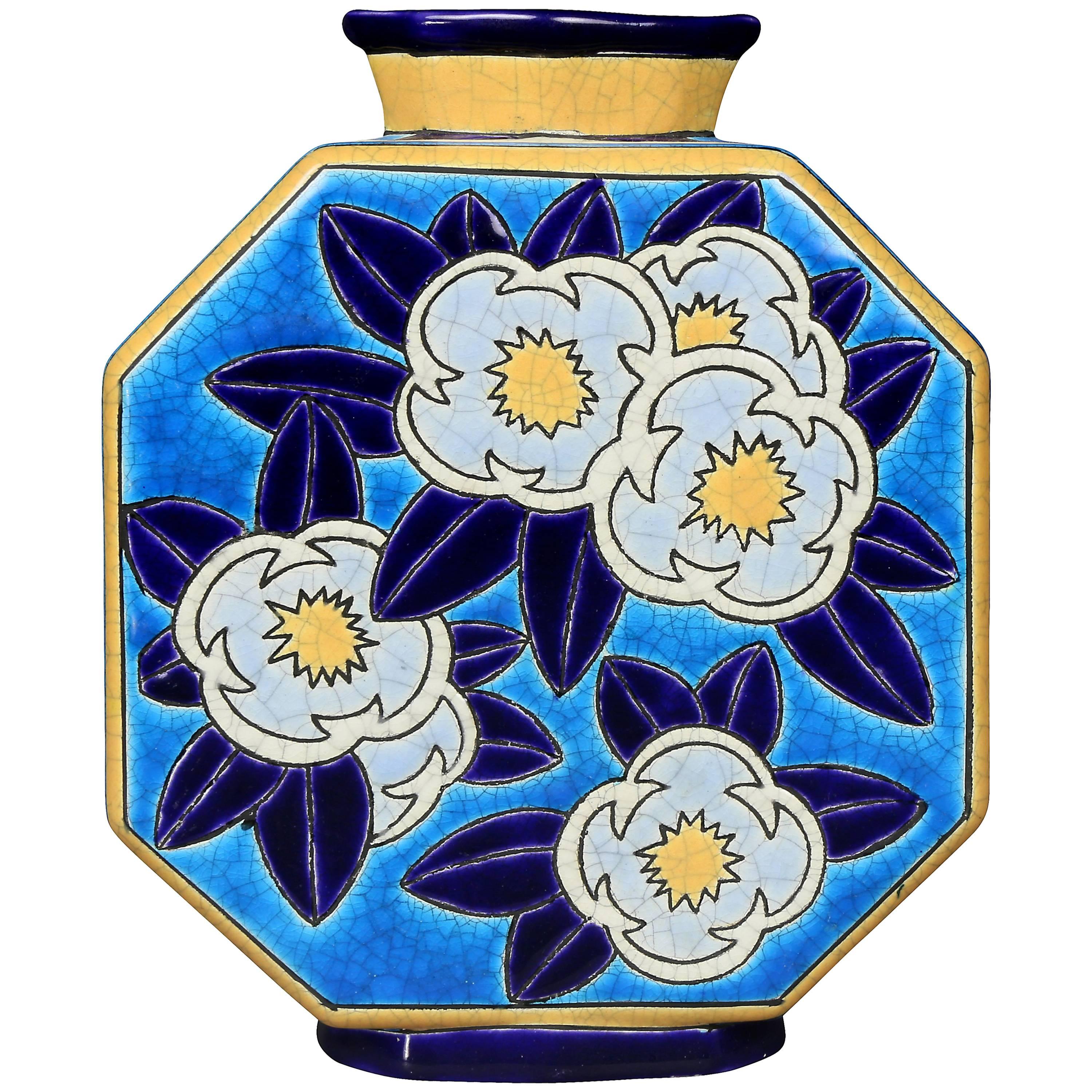 Longwy Art-Déco-Vase aus Keramik im Angebot