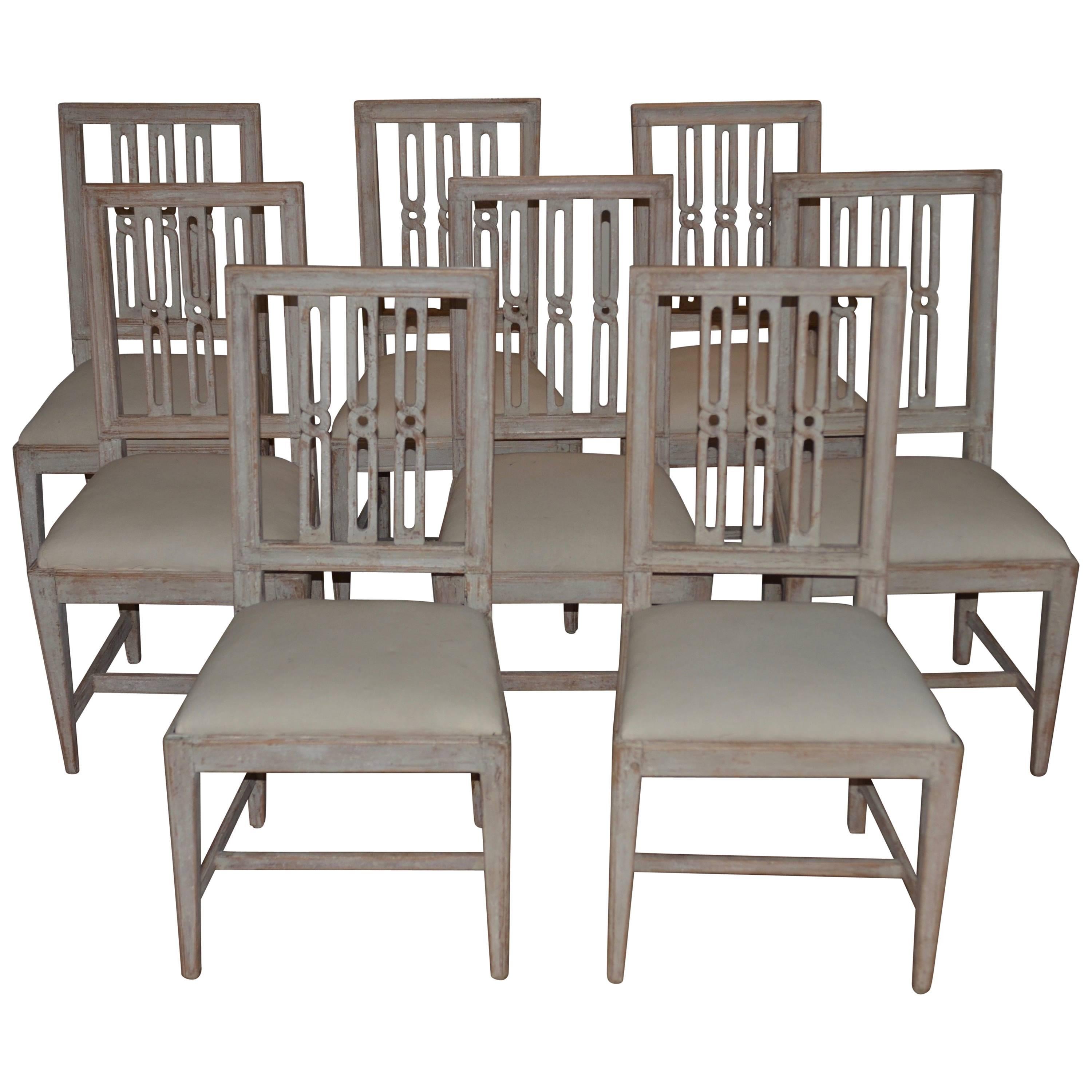 Set of Eight Period Swedish Gustavian Dining Chairs For Sale