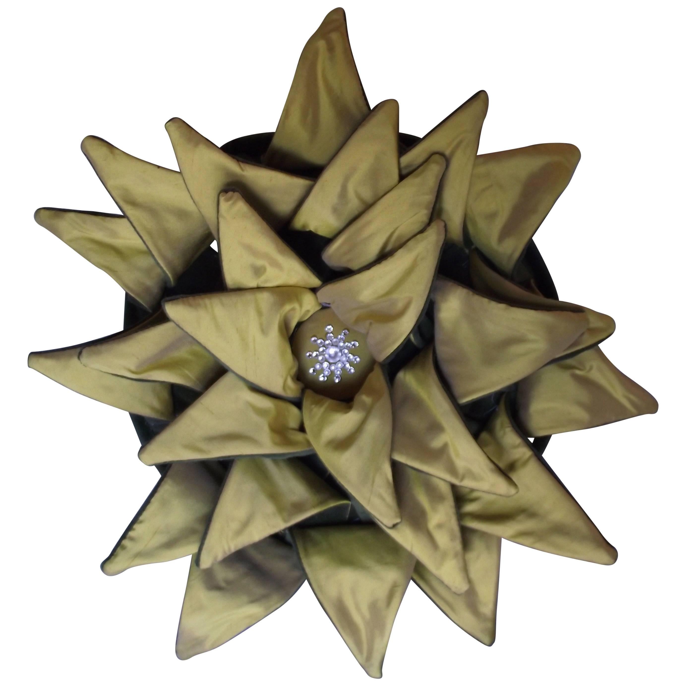 Unusual Yellow Dahlia Throw Pillow, Signed Limited Edition Velvet & Silk Pillow For Sale