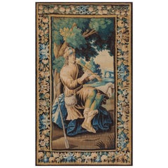 Antique Hand-Loomed Flute Player Tapestry, Aubusson France, circa 1700