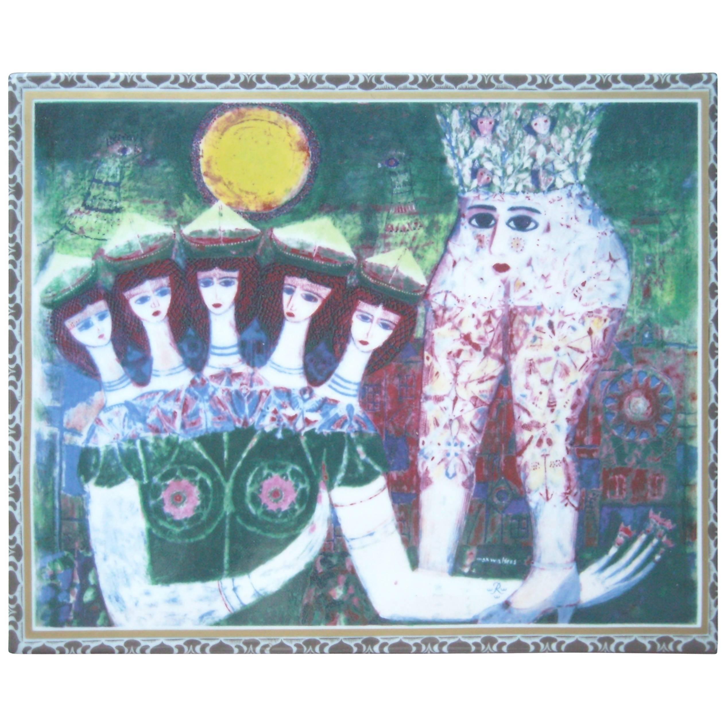 Max Walter Svanberg Painted Ceramic Tile, for Rorstrand, Signed Titled in Bac For Sale