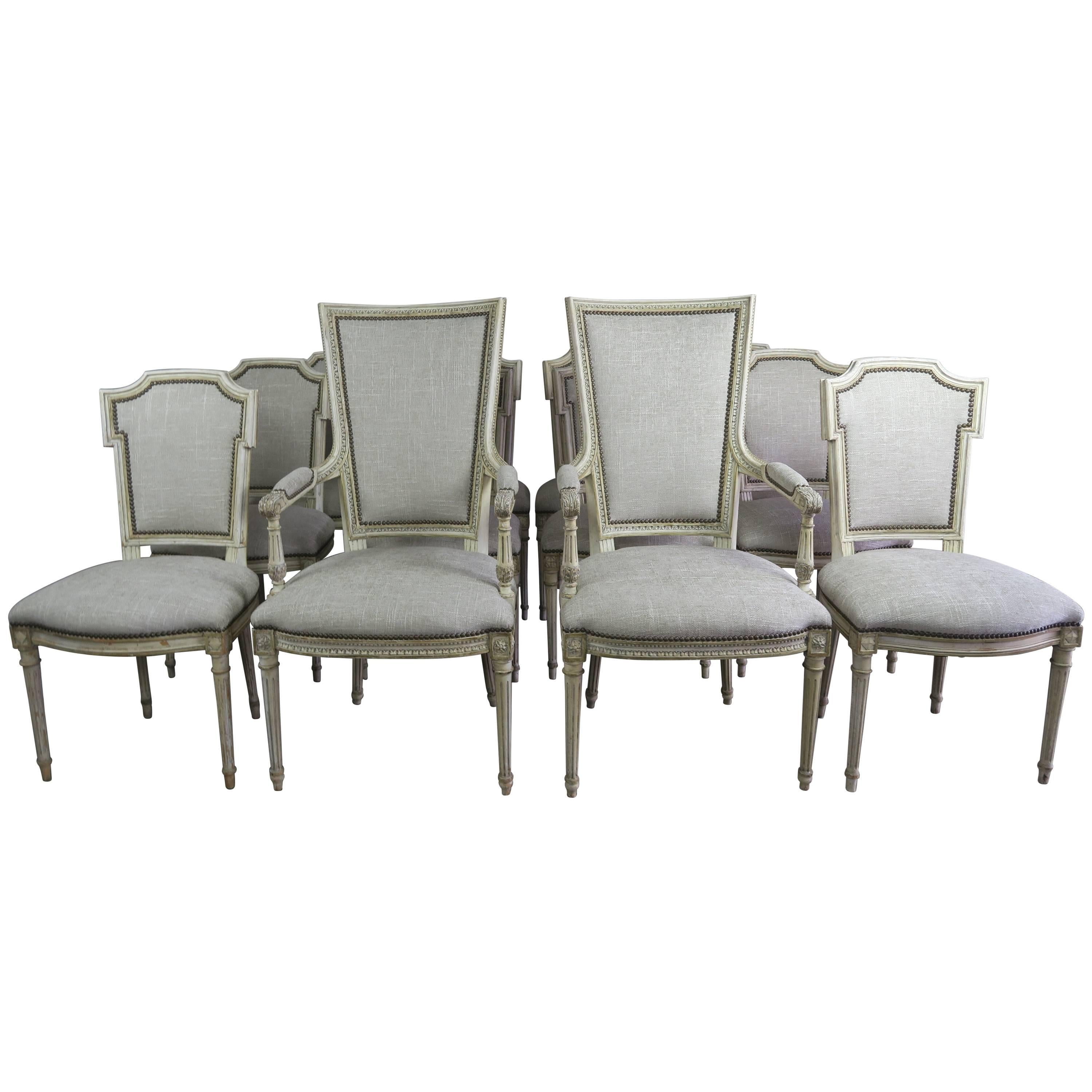 Set of 12 Louis XVI Style Neoclassical Dining Room Chairs