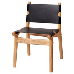 204 Dining Chair, Modern Ash Hardwood, Black Harness Leather, Polished Aluminum