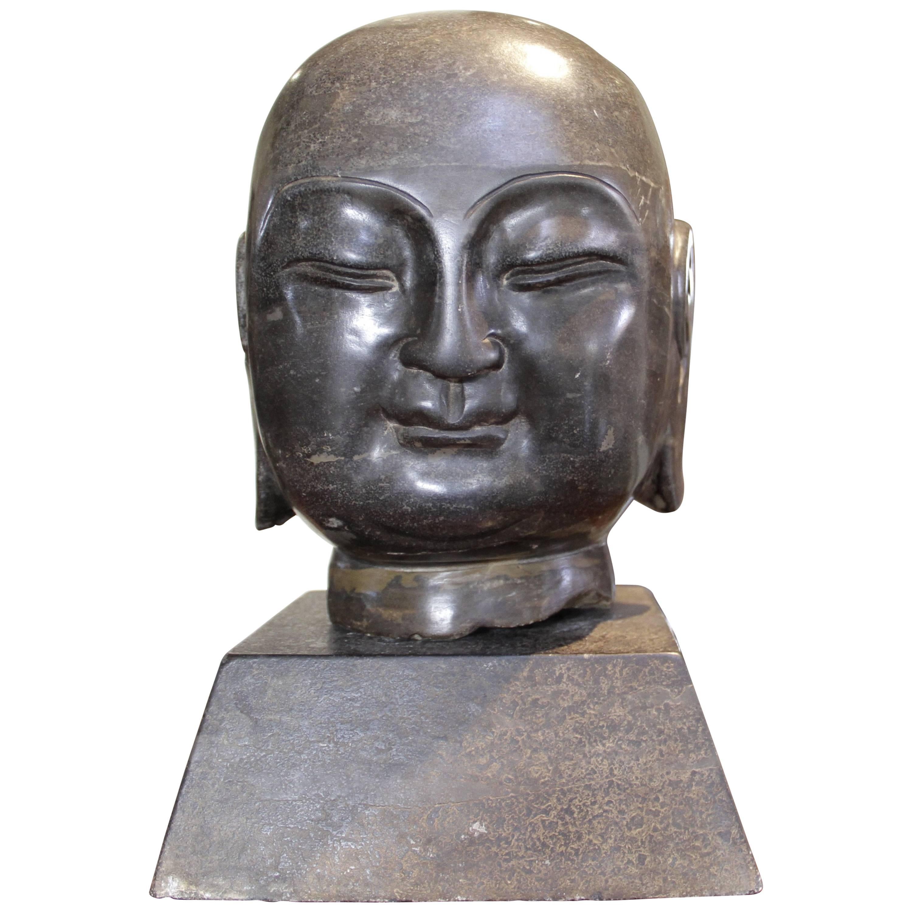 Head of Monk Granite China 19th Century Decorative Sculpture