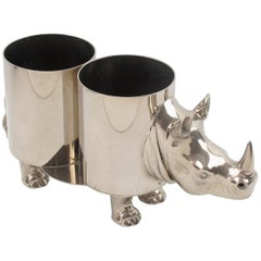 French 1970s Modernist Polished Nickel Rhinoceros Bottle Holder