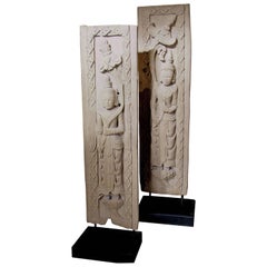 Antique Pair of Teak Door Panels Thailand 19th Century Custom Stands