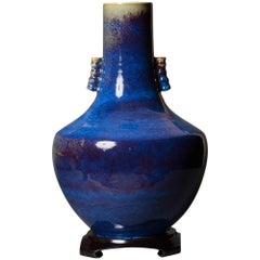 Blue Glazed Ceramic Scroll Handle Vase Chinese