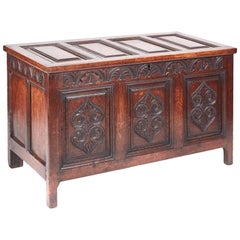 18th Century Antique Carved Oak Panelled Coffer