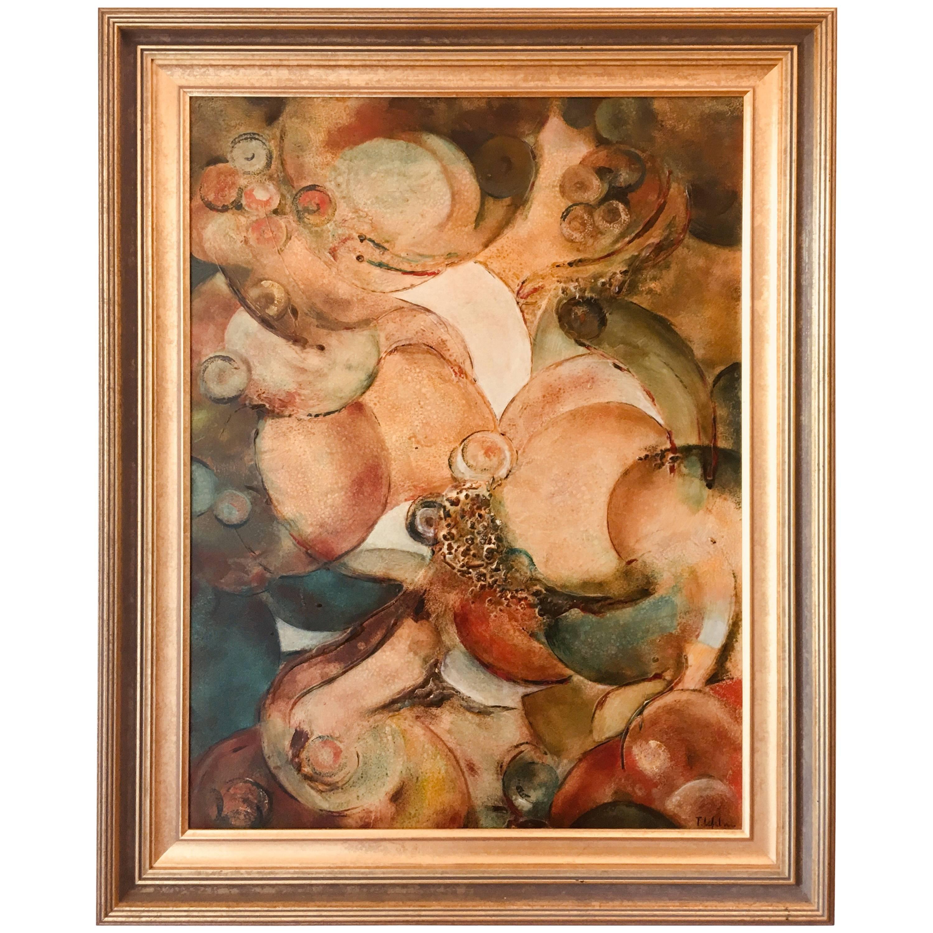 Abstract Oil on Board by T Lefeline, circa 1960s For Sale
