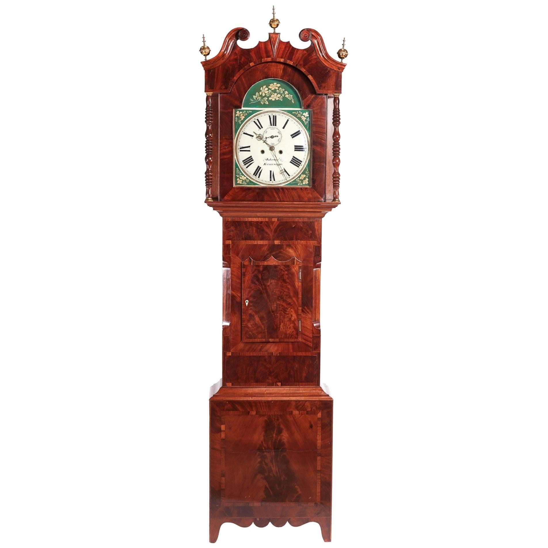 Outstanding Antique Mahogany 8 Day Painted Face Longcase Clock For Sale