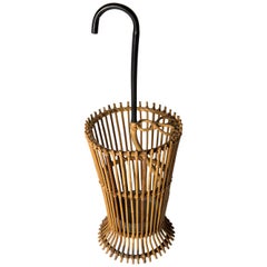 Wicker Umbrella Stand with Faux Handle, Italy, circa 1950