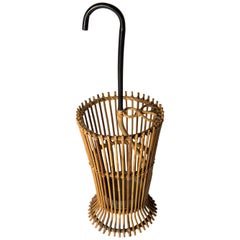 Vintage Wicker Umbrella Stand with Faux Handle, Italy, circa 1950