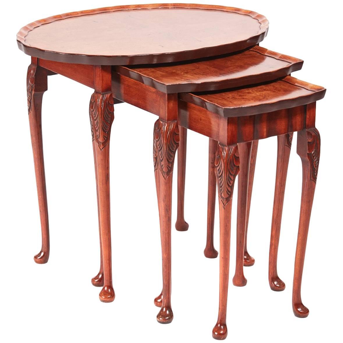 Quality Antique Burr Walnut Nest of Tables For Sale