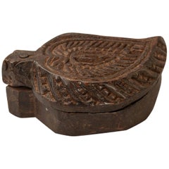 Vintage Rustic Hand-Carved Wooden Spice Box, India, Mid-20th Century