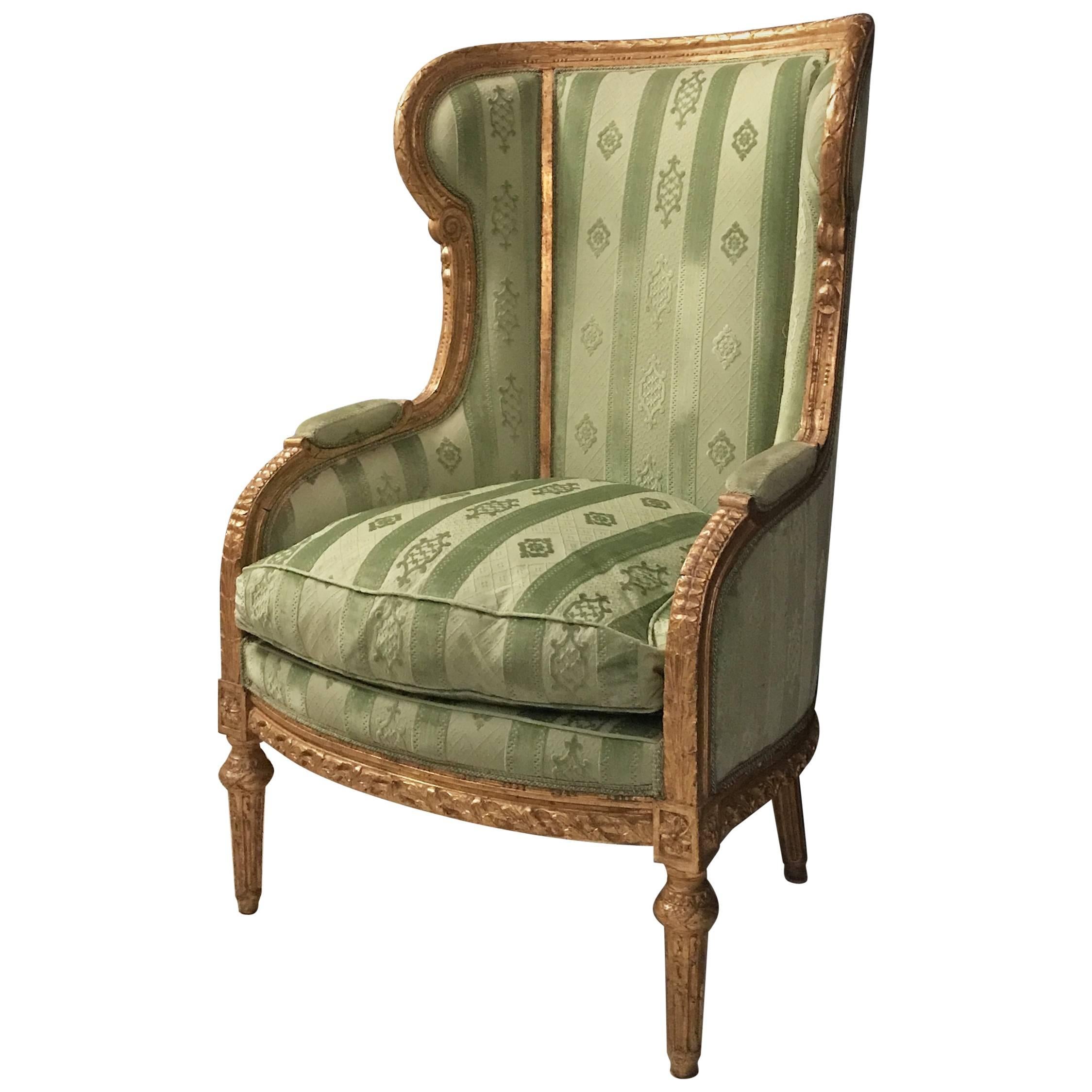 Fine French Louis XVI Giltwood Armchair or Bergère