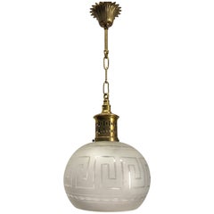 Early 20th Century Polished Brass and Hand Cut-Glass Globe Pendant Light Fixture