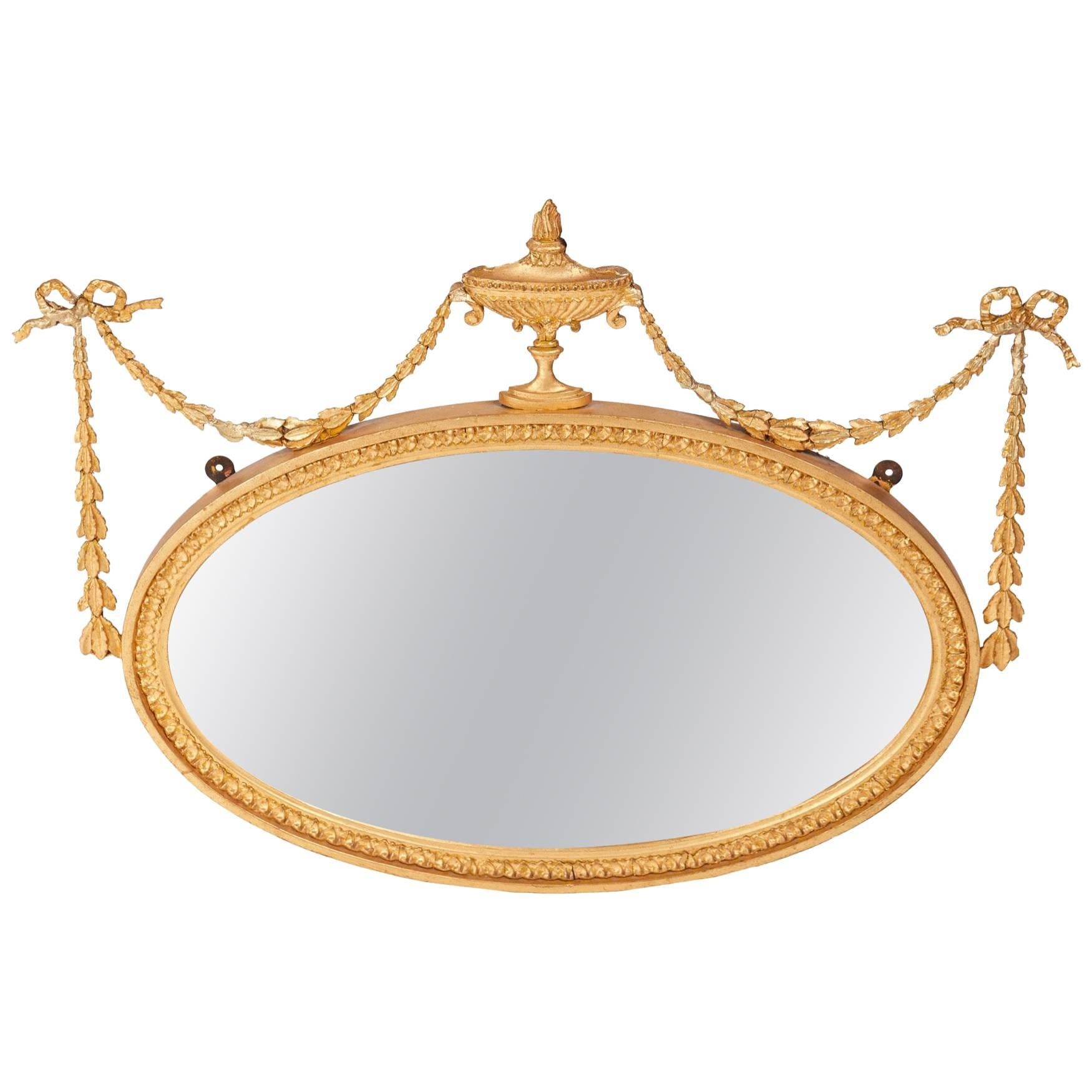 Antique Adam Style Gilt Oval Wall Mirror