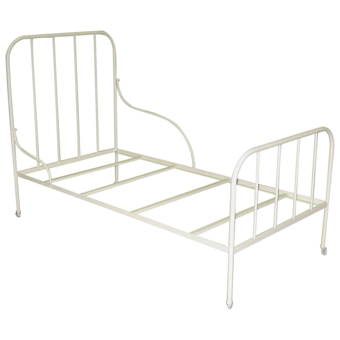 New Handmade Single Twin Bed in White Cream Iron, Spain For Sale