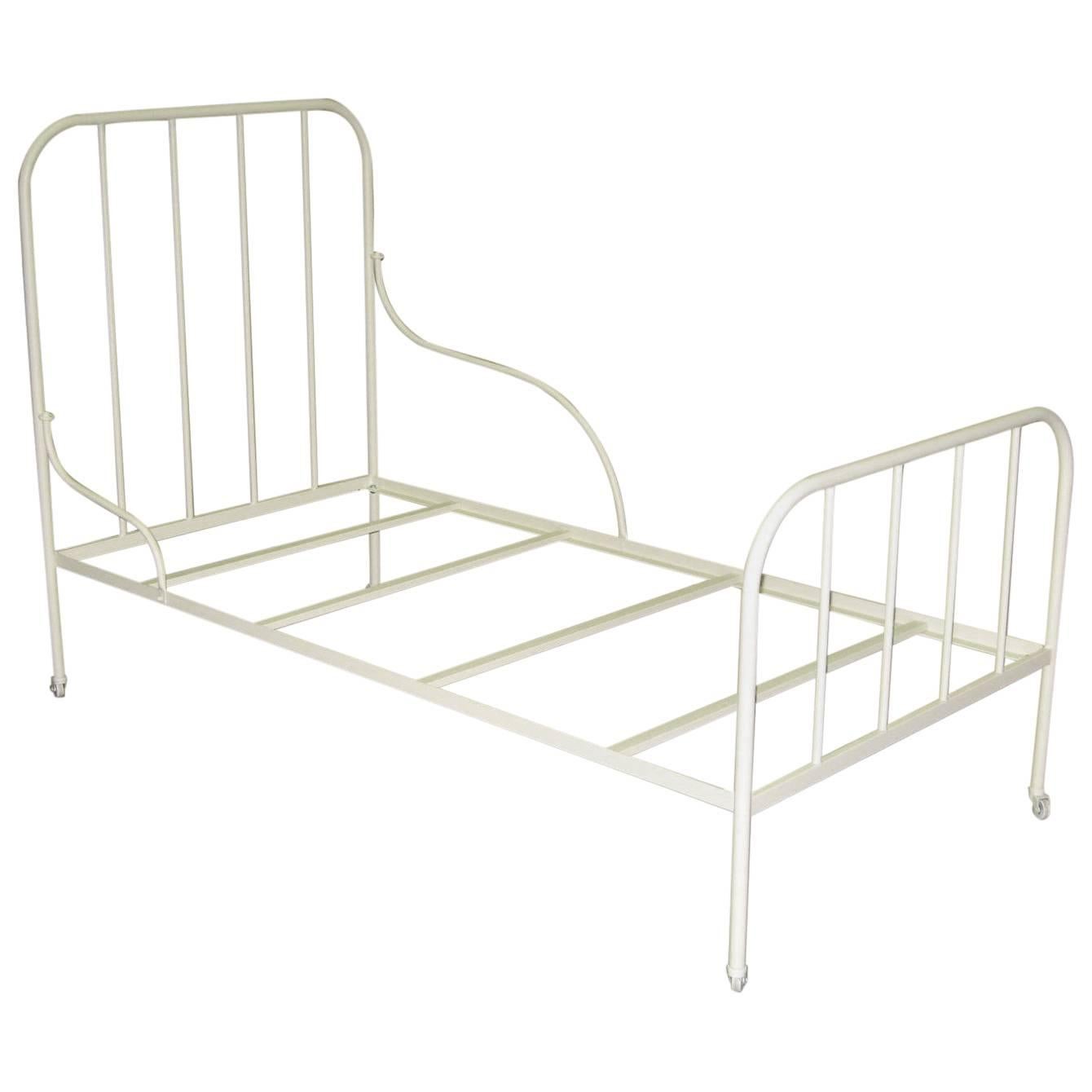 New Handmade Single Twin Bed in White Cream Iron, Spain