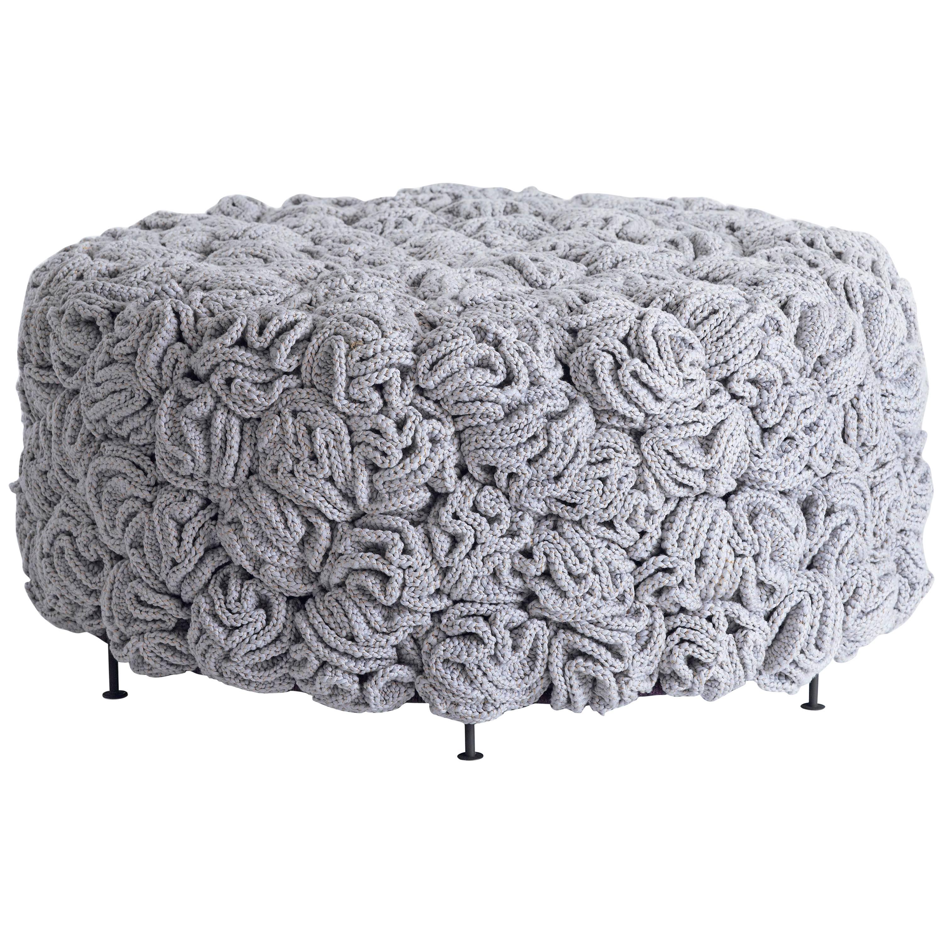 Handmade Crochet Elements Cotton and Polyester Grey Iota Pouf