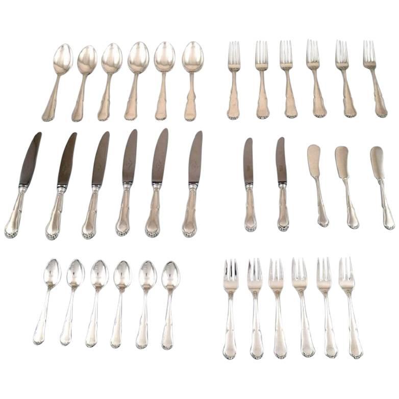 Cohr Herregaard Silver Cutlery, Denmark, Complete Silver Service for Six Pcs For Sale