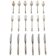 Georg Jensen "Acorn" Complete Dinner Service for Six in Sterling Silver