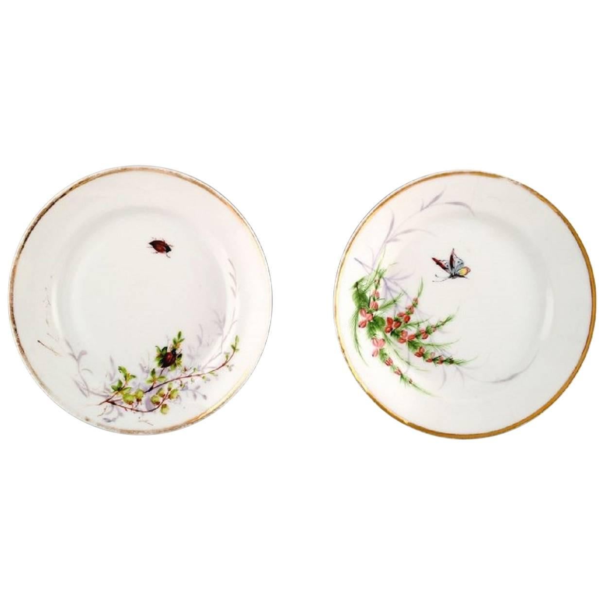 Two Antique Bing & Grondahl Plates, Hand-Painted with Butterfly and Insect