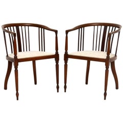 Pair of Antique Edwardian Inlaid Mahogany Armchairs