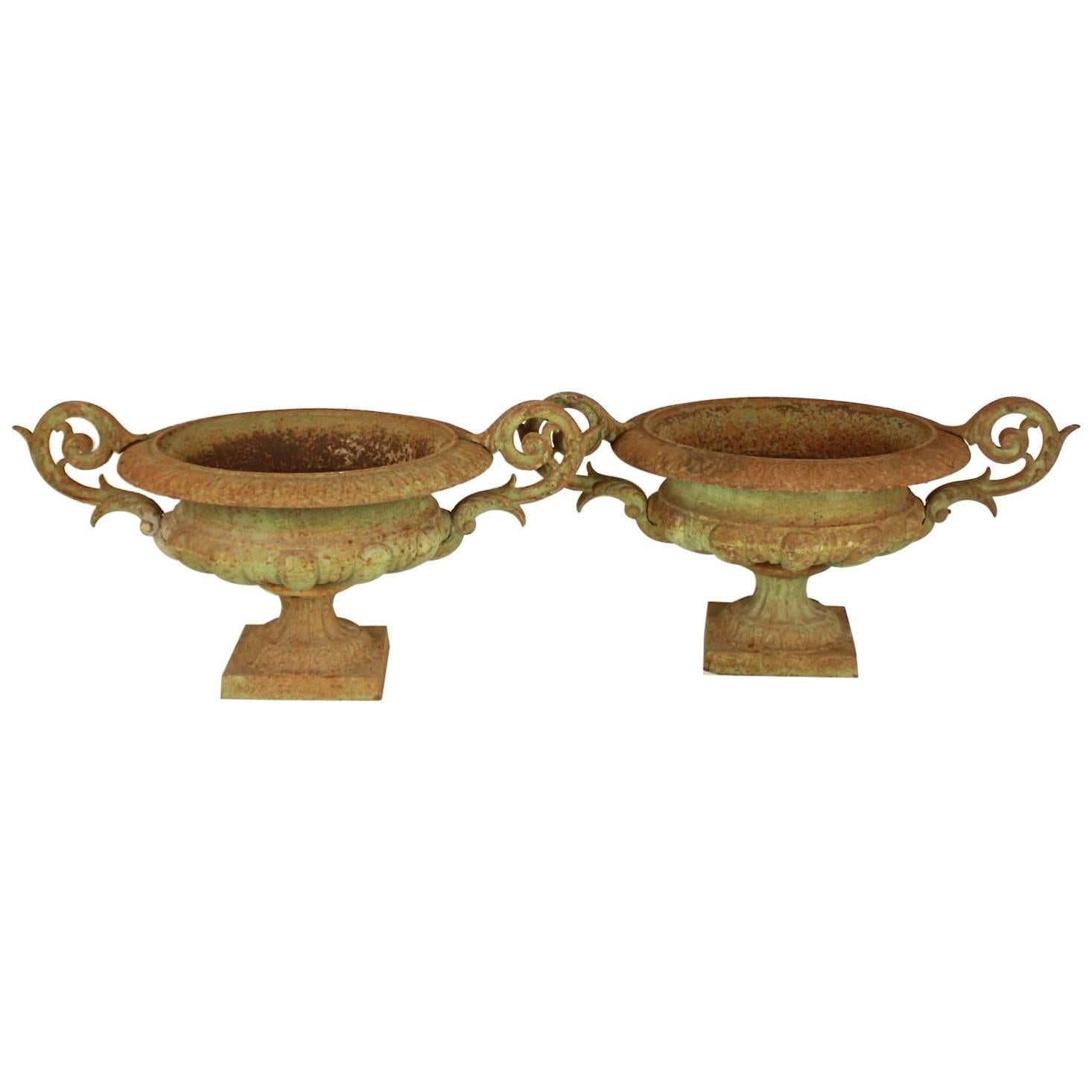 Pair of 19th Century Cast Iron Urns or Jardinieres