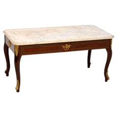 Antique Inlaid Rosewood Marble Top Coffee Table