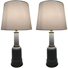Pair of Heiberg Art Deco Brass and Porcelain Lamps Denmark Medium Size Model