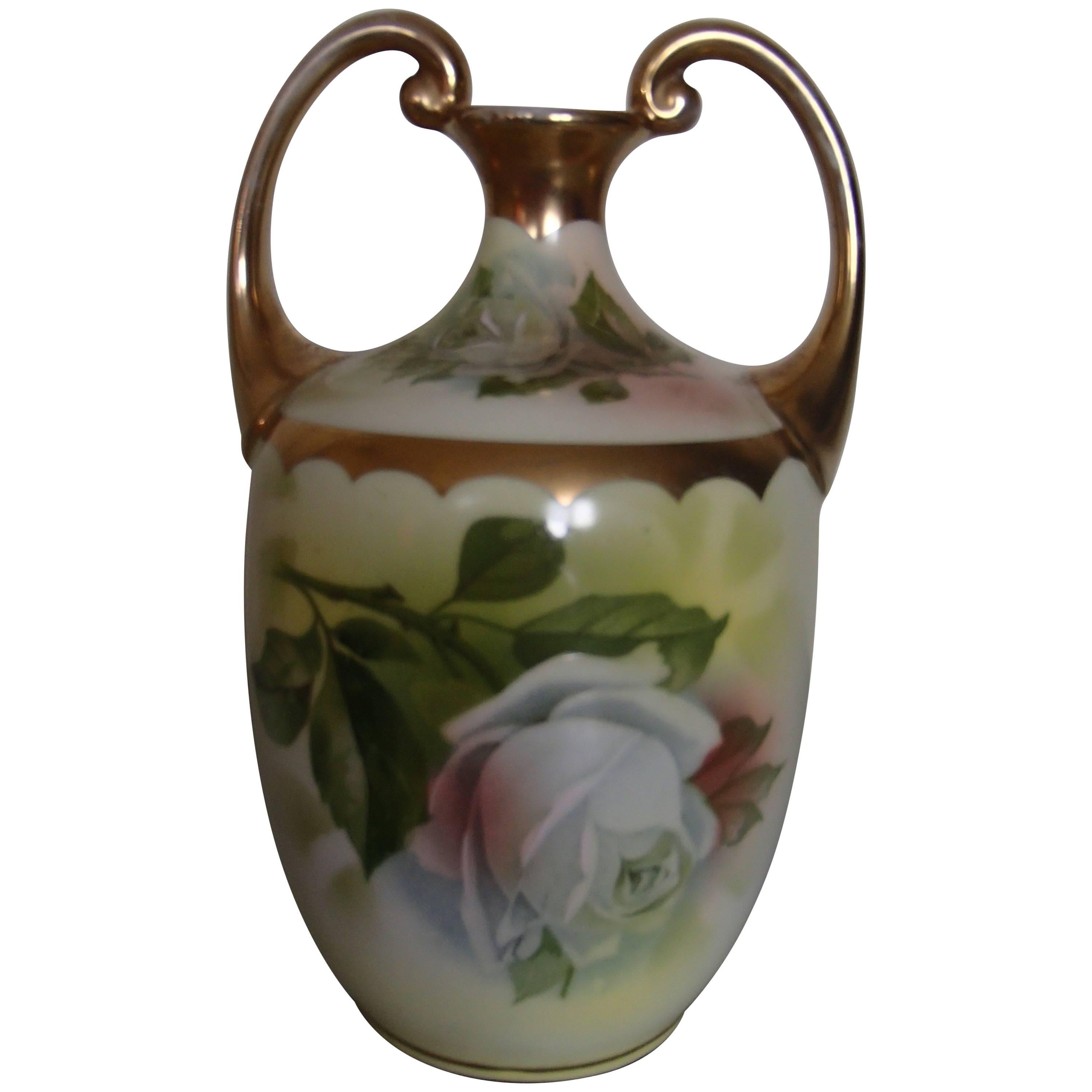 19th Century Porcelain Vase with Roses Painting