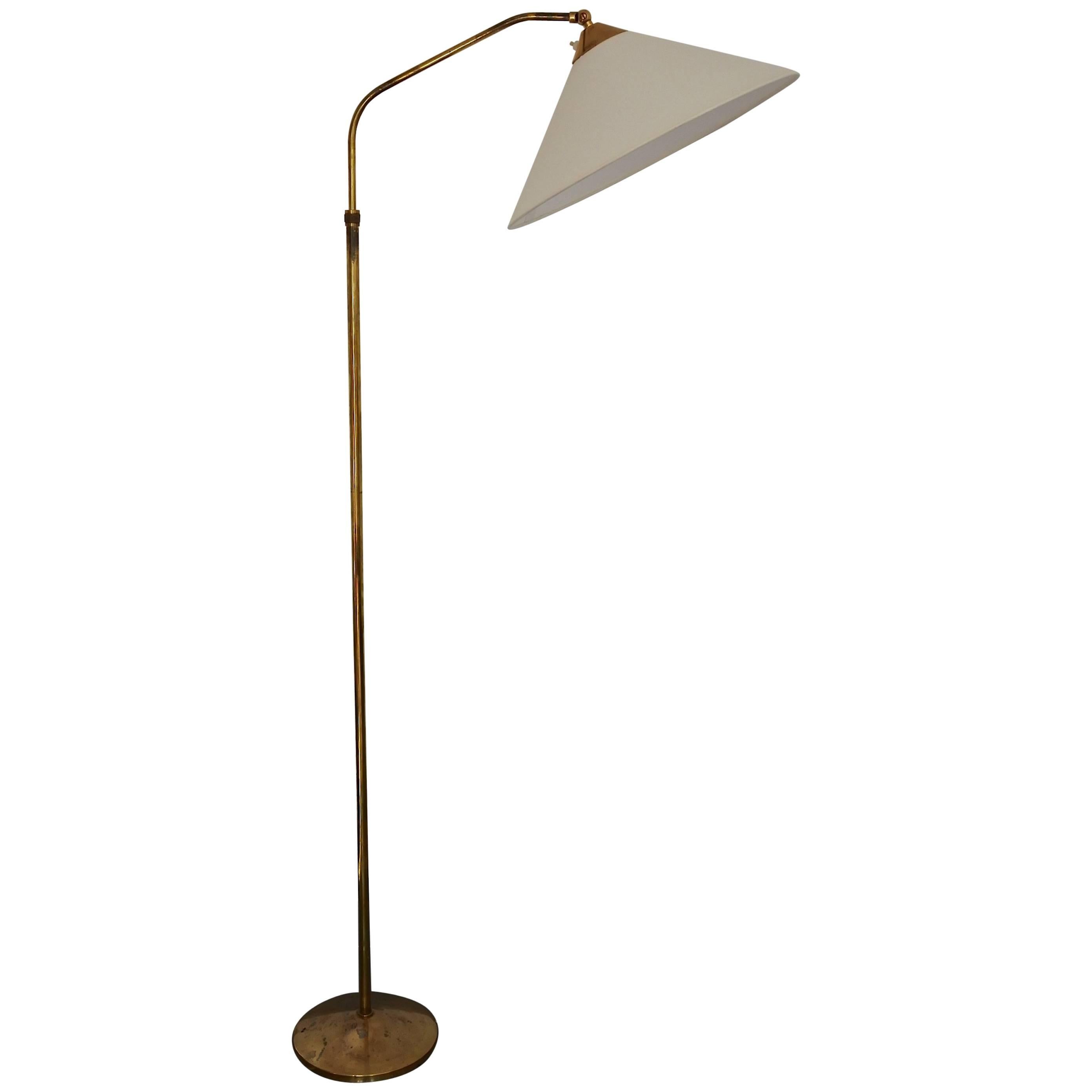 Midcentury Brass Reading Floor Lamp in the Manner of J.T. Kalmar, 1950s