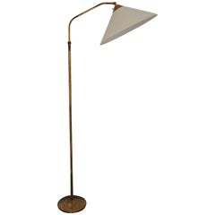 Midcentury Brass Reading Floor Lamp in the Manner of J.T. Kalmar, 1950s