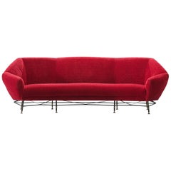 Italian Sofa in Red Fabric and Metal, circa 1950