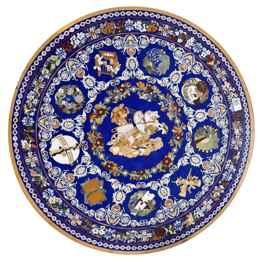 Rich Lapis Lazuli Pietre Dure Inlay Stone Tabletop For Sale