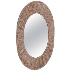 Vintage Oval Ceramic Tile Mirror by Guy Trévoux