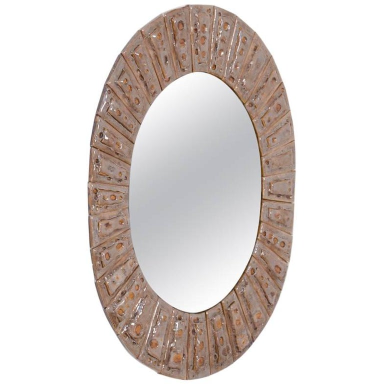 Oval Ceramic Tile Mirror by Guy Trévoux at 1stDibs