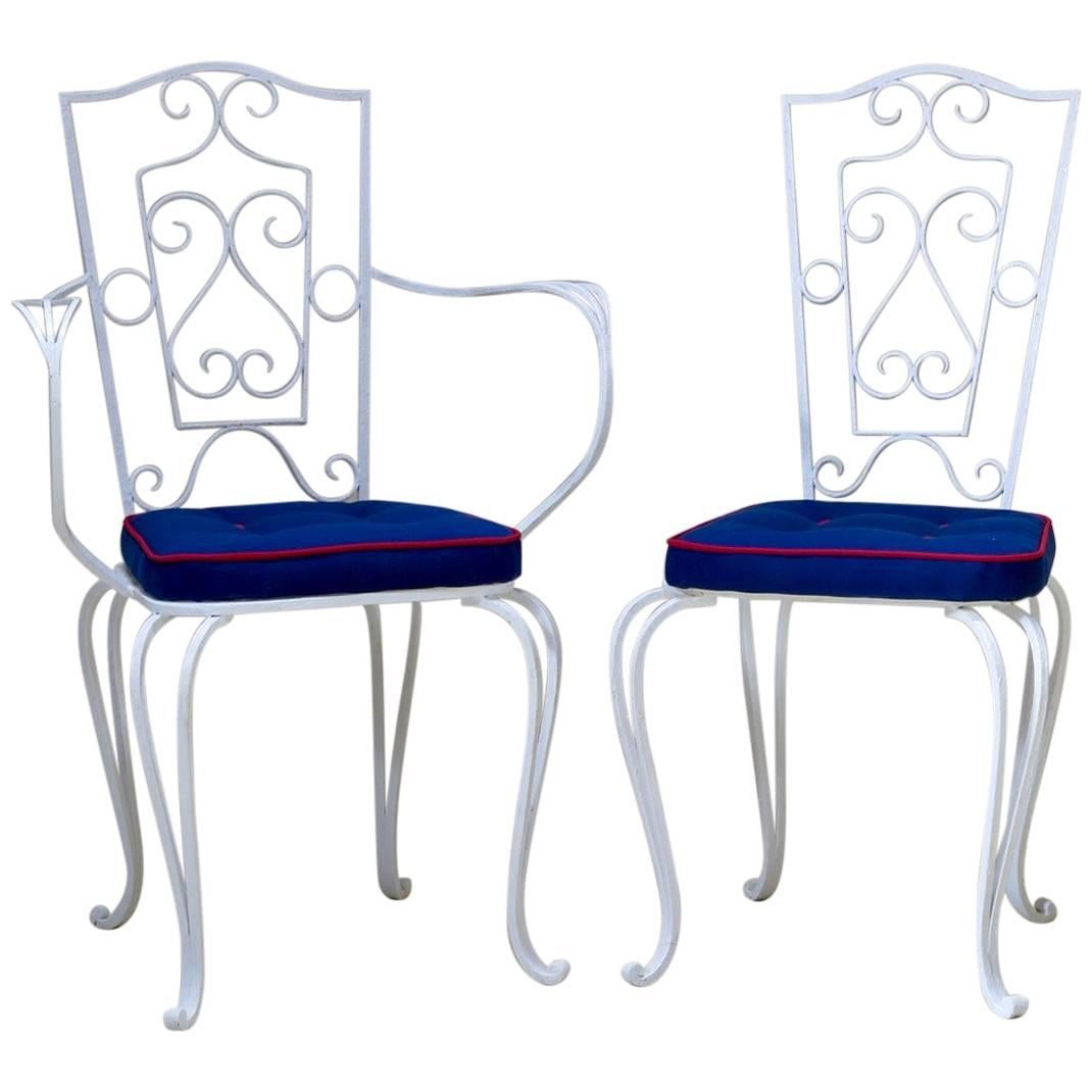8 French 1940s Wrought Iron Chairs and Armchairs