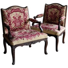 Pair of Small French Early 18th Century Louis XV Open Armchairs