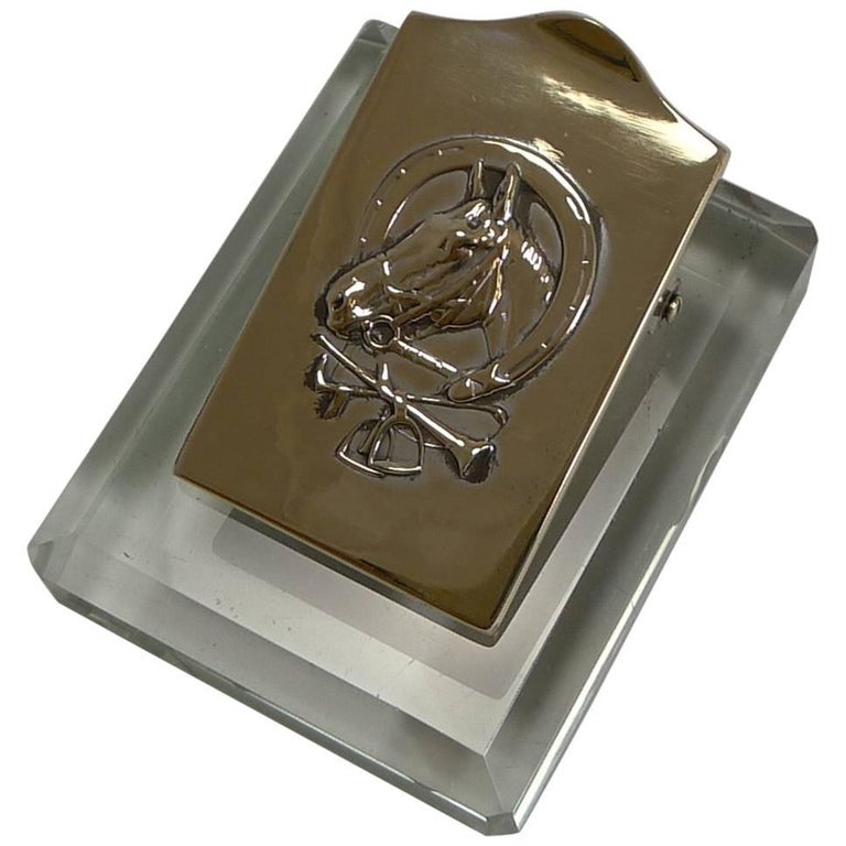 Equestrian Brass And Glass Desk Letter Clip Circa 1910 For Sale